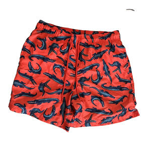 George Swim Trunks Men M (32-34) Orange Blue Alligator Elastic Drawstring Shorts